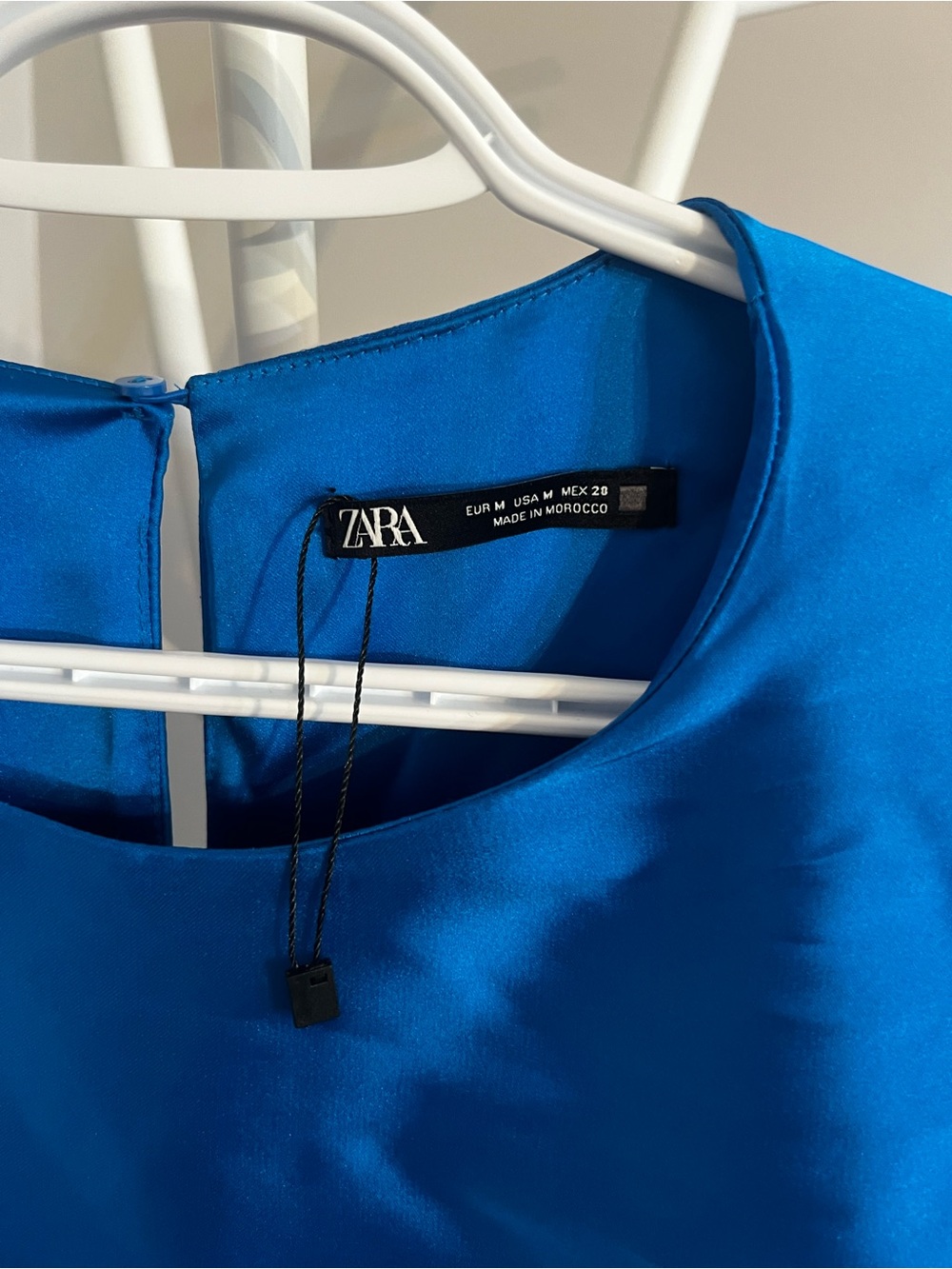 Zara Bright Blue Satin Mini Dress with Cape Sleeves - Picture 4 of 9